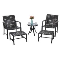 Phi Villa Outdoor Wicker Patio Furniture Set 3 Piece, 2 Rattan Swivel Rocker Patio Chairs Large Oversized Deep Seating Group With Navy Blue Cushions & Small Side Table, Outside Bistro Set For Garden