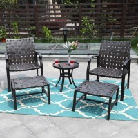 Phi Villa Outdoor Wicker Patio Furniture Set 3 Piece, 2 Rattan Swivel Rocker Patio Chairs Large Oversized Deep Seating Group With Navy Blue Cushions & Small Side Table, Outside Bistro Set For Garden