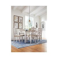 Signature Design By Ashley Skempton Cottage Dining Room Table Set With 6 Upholstered Chairs, Whitewash