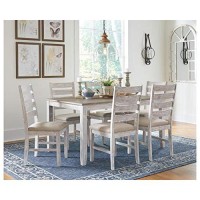 Signature Design By Ashley Skempton Cottage Dining Room Table Set With 6 Upholstered Chairs, Whitewash
