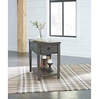 Signature Design By Ashley Borlofield Farmhouse Rectangular End Table With Drawer, Gray