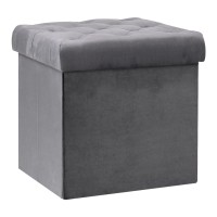 B Fsobeiialeo Storage Ottoman Cube, Velvet Tufted Folding Ottomans With Lid, Footstool Rest Padded Seat For Bedroom (Grey, Medium)
