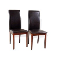 Sunbear Furniture Dining Kitchen Set Of 2 Side Chairs Fallabella Solid Wood Finish Padded Seat, Dark Walnut