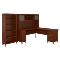 Bush Furniture Somerset 72W L Shaped Desk With Hutch And 5 Shelf Bookcase