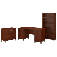 Bush Furniture Somerset Office Desk With Lateral File Cabinet And 5 Shelf Bookcase