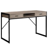 Monarch Specialties Contemporary Laptop Table With Drawers And Shelf Home & Office Computer Desk-Metal Legs, 48 L, Dark Taupe