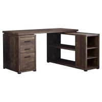 Monarch Specialties Computer Desk L-Shaped Corner Desk With Storage - Left Or Right Facing - 60L (Brown Reclaimed Wood Look)