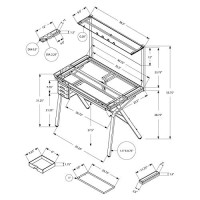 Monarch Specialties Contemporary Adjustable Multi-Functional Tempered Glass Drafting Table, Grey/Clear