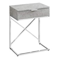 Monarch Specialties 24 H Accent Side Table With Chrome Metal Base - Grey Cement