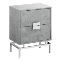 Monarch Specialties Accent, End, Night Stand, Side Table, 2 Drawers, 24 H, Grey Cement/Chrome