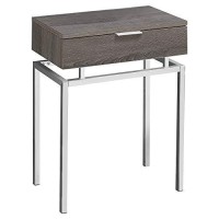Monarch Specialties 24 H Modern Accent End Table With Rectangular Top And Chrome Metal Base - Dark Taupe
