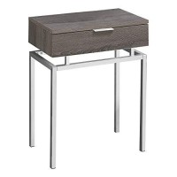 Monarch Specialties 24 H Modern Accent End Table With Rectangular Top And Chrome Metal Base - Dark Taupe