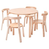 Ecr4Kids Bentwood Round Table And Curved Back Chair Set, Kids Furniture, Natural, 5-Piece