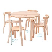 Ecr4Kids Bentwood Round Table And Curved Back Chair Set, Kids Furniture, Natural, 5-Piece