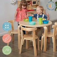 Ecr4Kids Bentwood Round Table And Curved Back Chair Set, Kids Furniture, Natural, 5-Piece