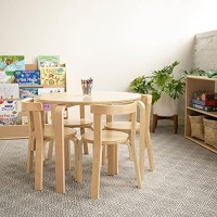 Ecr4Kids Bentwood Round Table And Curved Back Chair Set, Kids Furniture, Natural, 5-Piece