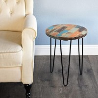 Welland Side Table Reclaimed Wood, Round Hairpin Leg End Table, Night Stand, Recycled Boat Wood, 20 Tall