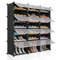 Kousi Portable Shoe Rack Organizer 48 Pair Tower Shelf Shoe Storage Cabinet Stand Expandable For Heels, Boots, Slippers, 8 Tier Black