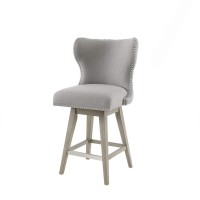 Madison Park Hancock Swivel Counter Height Barstool With Wingback Modern Contemporary Solid Wood, Nail Head Accent, Pub Stool, 27 Seat High, Grey