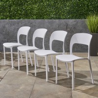 Great Deal Furniture Dean Outdoor Plastic Chairs (Set Of 4), White