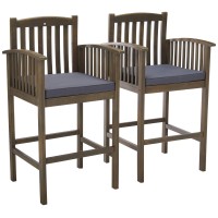 Christopher Knight Home Grace Outdoor Acacia Barstools, Gray Finish And Dark (Set Of 2)