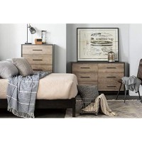 South Shore Londen 6-Drawer Double Dresser, Weathered Oak And Ebony
