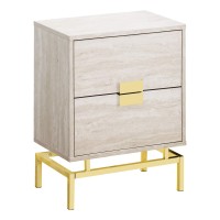 Monarch Specialties I Accent, End, Night Stand, Side Table, 2 Drawers, 24H, Marble Lookgold