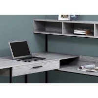 Monarch Specialties Workstation For Home & Office With Multiple Shelves And Drawer L-Shaped Corner Desk With Hutch, 60 L, Grey/Black Frame