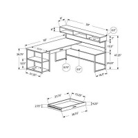 Monarch Specialties Workstation For Home & Office With Multiple Shelves And Drawer L-Shaped Corner Desk With Hutch, 60 L, Grey/Black Frame