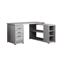 Monarch Specialties Computer Desk L-Shaped Corner Desk With Storage - Left Or Right Facing - 60L (Grey Reclaimed Wood Look)