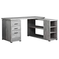 Monarch Specialties Computer Desk L-Shaped Corner Desk With Storage - Left Or Right Facing - 60L (Grey Reclaimed Wood Look)