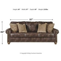 Signature Design By Ashley Nicorvo Traditional Faux Leather Queen Sofa Sleeper With Gold Nailhead Trim, Brown