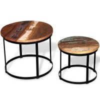 Vidaxl Two Piece Coffee Table Set Solid Reclaimed Wood Round 15.7/19.7