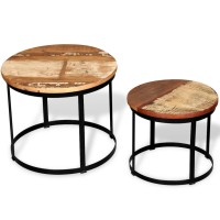 Vidaxl Two Piece Coffee Table Set Solid Reclaimed Wood Round 15.7/19.7