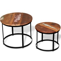 Vidaxl Two Piece Coffee Table Set Solid Reclaimed Wood Round 15.7/19.7