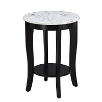 Convenience Concepts American Heritage Round End Table, White Faux Marble Black