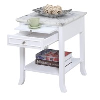 Convenience Concepts 7102045Wmw American Heritage Logan 1 Drawer End Table With Pull-Out Shelf, White Faux Marble Top/White