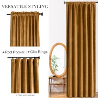 Lazzzy Velvet Blackout Curtains Brown Thermal Insulated Curtains Soundproof Noise Reducing Drapes For Bedroom Living Room Darkening Privacy Home Decor Rod Pocket 63 Inch Length 2 Panels Gold Brown
