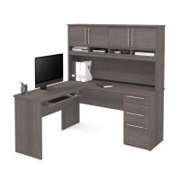 Bestar Innova L-Shaped Desk With Hutch, 60W, Bark Grey