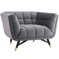 Modway Adept Mid-Century Modern Velvet Upholstered Tufted Accent Arm Lounge Chair In Gray