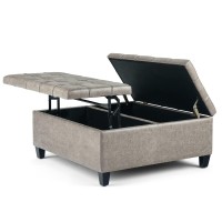 Simplihome Harrison 36 Inch Wide Square Coffee Table Lift Top Storage Ottoman In Upholstered Distressed Grey Taupe Tufted Faux Leather For The Living Room,