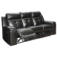 Signature Design By Ashley Kempten Faux Leather Manual Reclining Sofa With High Back And Blue Led Lighting, Black