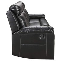 Signature Design By Ashley Kempten Faux Leather Manual Reclining Sofa With High Back And Blue Led Lighting, Black