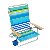 Rio Beach Classic 5-Position Lay-Flat Folding Beach Chair, 30.8 X 24.75 X 29.5, Cool Blue Stripes