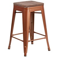 Flash Furniture Sinclair 24 High Backless Copper Counter Height Stool With Square Wood Seat