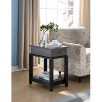 Benjara Benzara Wooden Chairside Table With Bottom Shelf, Distressed Gray And Black,