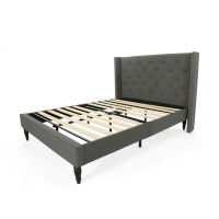 Great Deal Furniture Ray Fully-Upholstered Traditional Queen-Sized Bedframe, Charcoal Gray