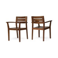 Great Deal Furniture Stanford Outdoor Dining Chairs Acacia Wood Dark Brown Finish Set Of 2