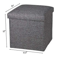 Wonenice Folding Storage Ottoman, Versatile Space-Saving Storage Toy Box With Memory Foam Seat, Max Load 100 Kg Linen Gray 12 X 12 X 12 Inch