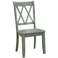 Benjara Benzara Side Chair With Double X-Cross Back, Set Of Two, Teal Blue,